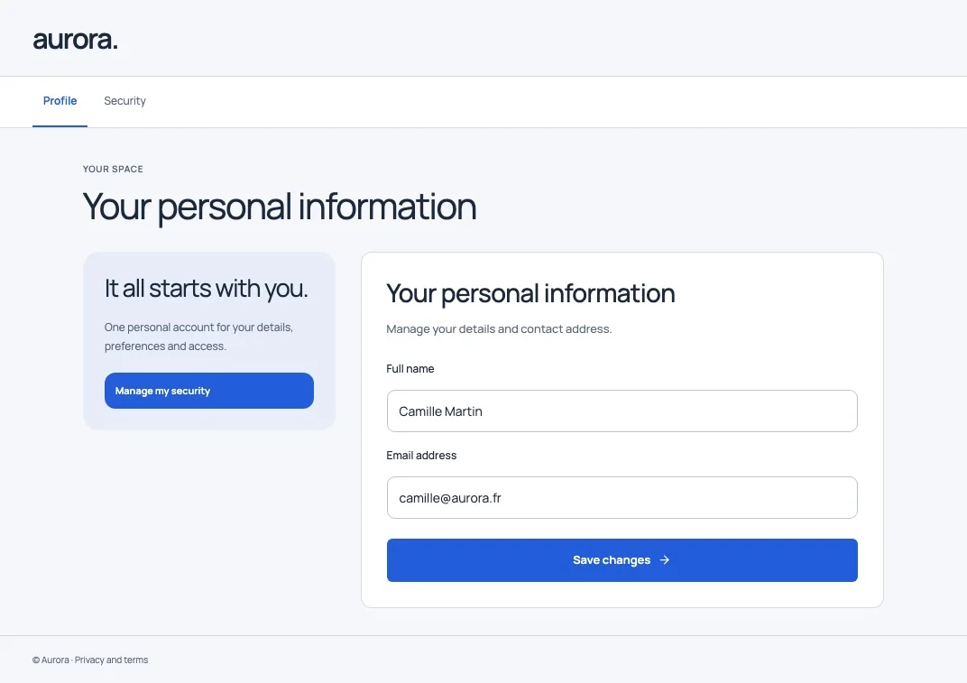 Clarity account profile screen