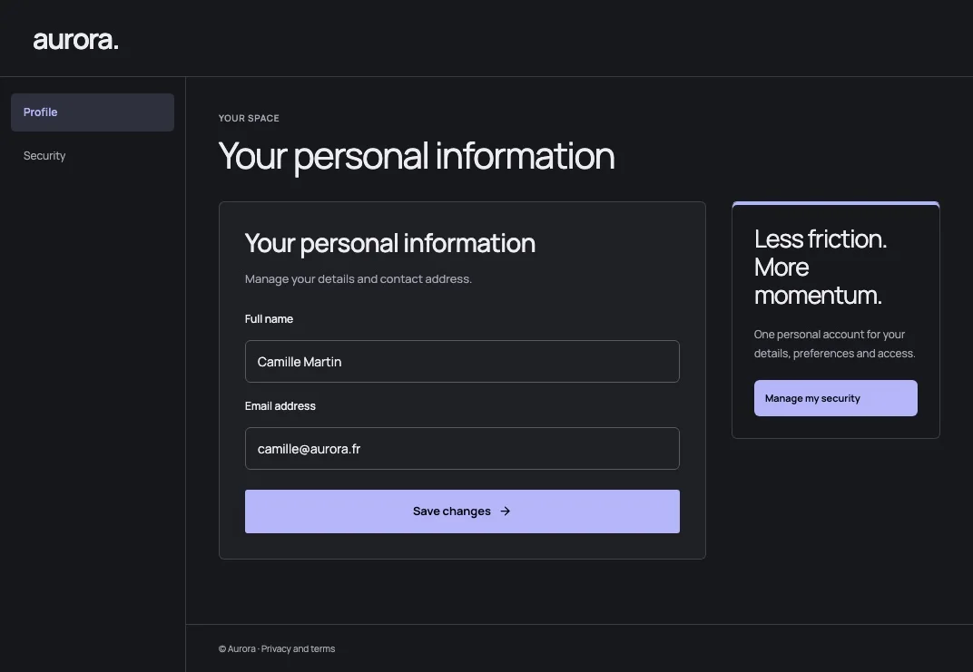Precision account profile screen