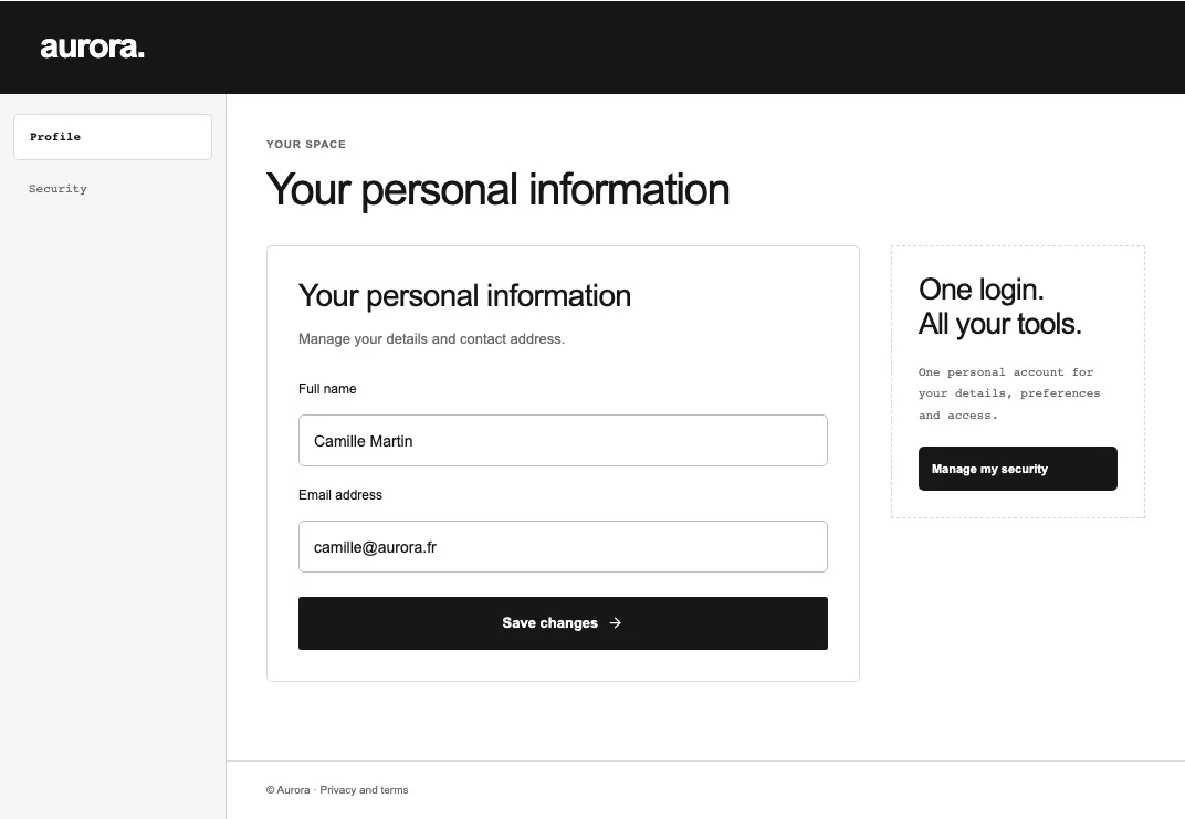 Terminal account profile screen